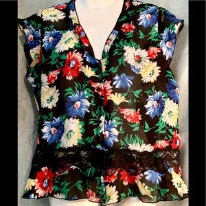 Sunny Leigh Button-Up Sheer Floral Top Large